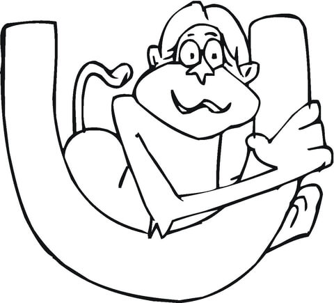 Letter U With Monkey Coloring Page